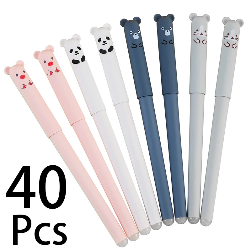 40Pcs Bear Neutral Cartoon Animal Creative Heat Sensitive Rubbing Heat Erasable Pen With Friction Head