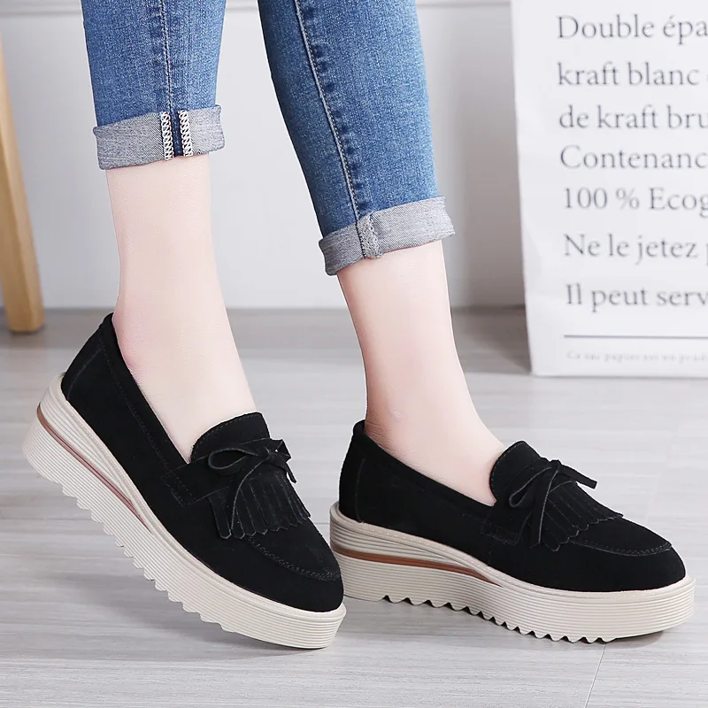 Genuine Leather Platform Wedge Shoes for Women Chunky Sneaker White Casual Youth Girls Heighten Loafers Ladies Flats 2023 Summer