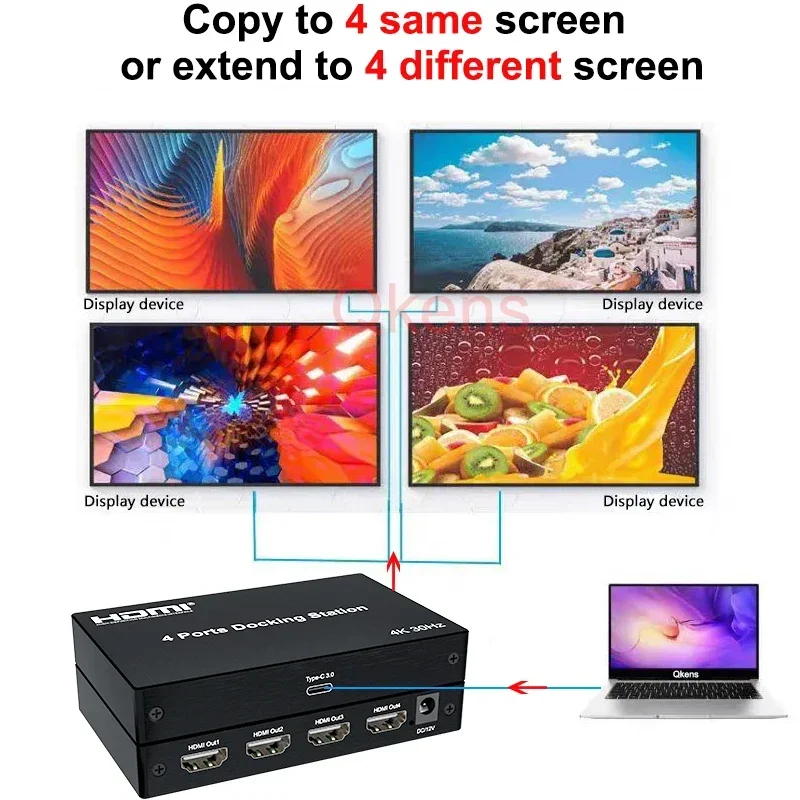 

4K USB 3.0 4-портовый HDMI-сплиттер Удлинитель экрана ноутбука Поддержка режима копирования Режим расширения 1 в 4 выхода Дисплей с разными изображениями