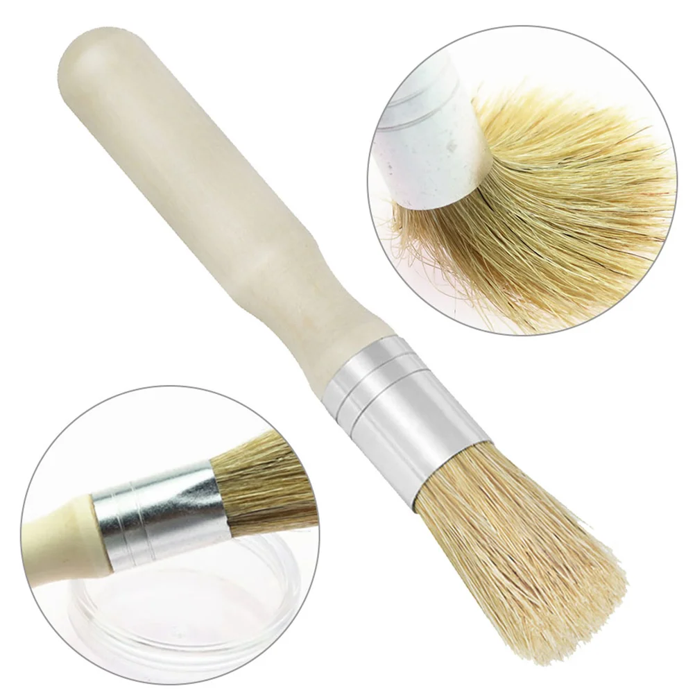 2pcs Stencil Brush Round Head Wooden Handle Small Brush Pig Mane Painting Brush Oil Acrylic Painting Supplies (Beige)