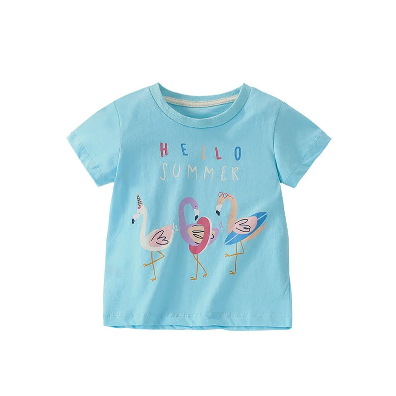 Jumping Meters 2-7T New Arrival Flamingo Summer Girls T Shirts Short Sleeve Hot Selling Kids Tees Tops Baby Costume Baby Shirts