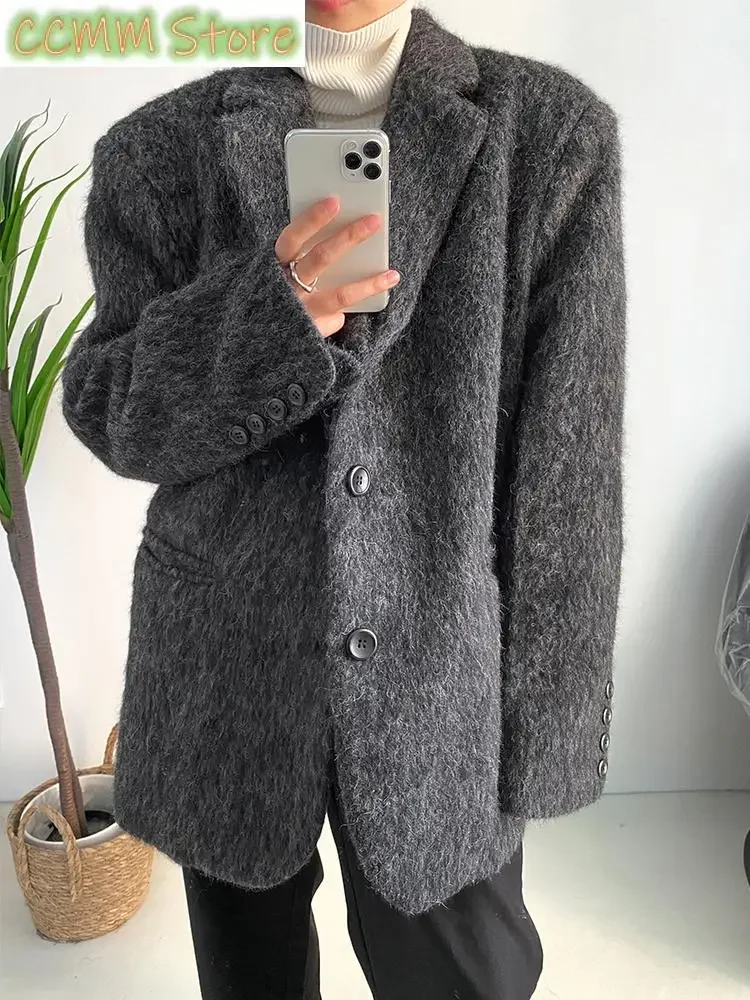 Loose Fit Gray Big Size Casual Elegant Woolen Coat Parkas New Long Sleeve Women Fashion Tide Autumn Winter
