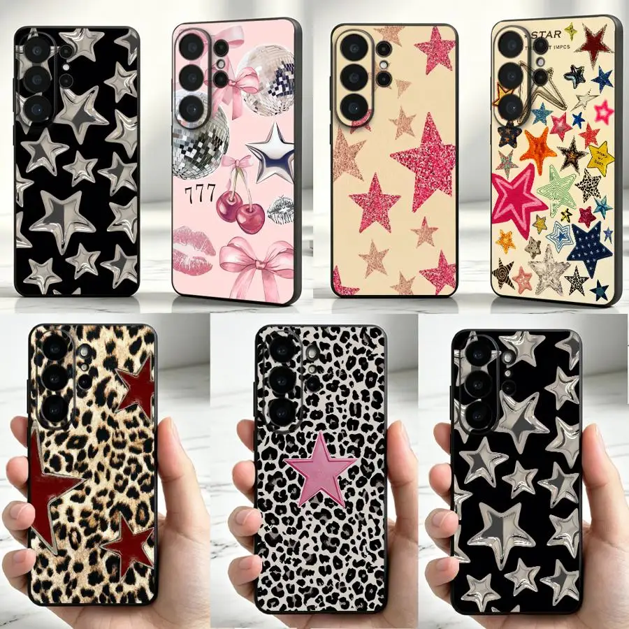 Leopard Pink Star Case for Samsung Galaxy S26 S23 S22 S24 Ultra Note 20 10 Ultra S20 FE S21 Plus S25 Edge Phone Cover