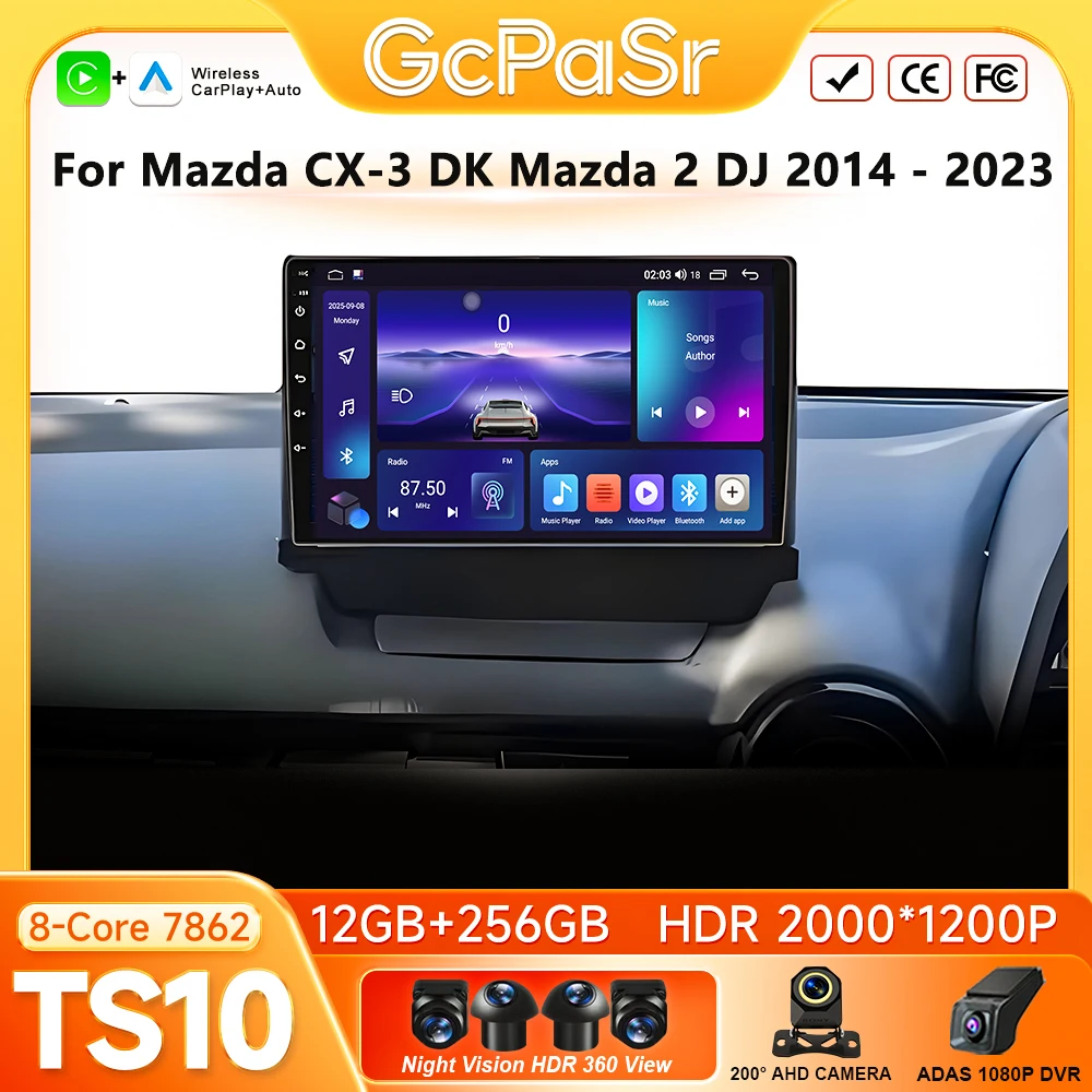 For Mazda CX-3 DK Mazda 2 DJ 2014 - 2023 Car Radio Carplay GPS Navigation Android Auto Autoradio Android 16 Stereo Video No 2din
