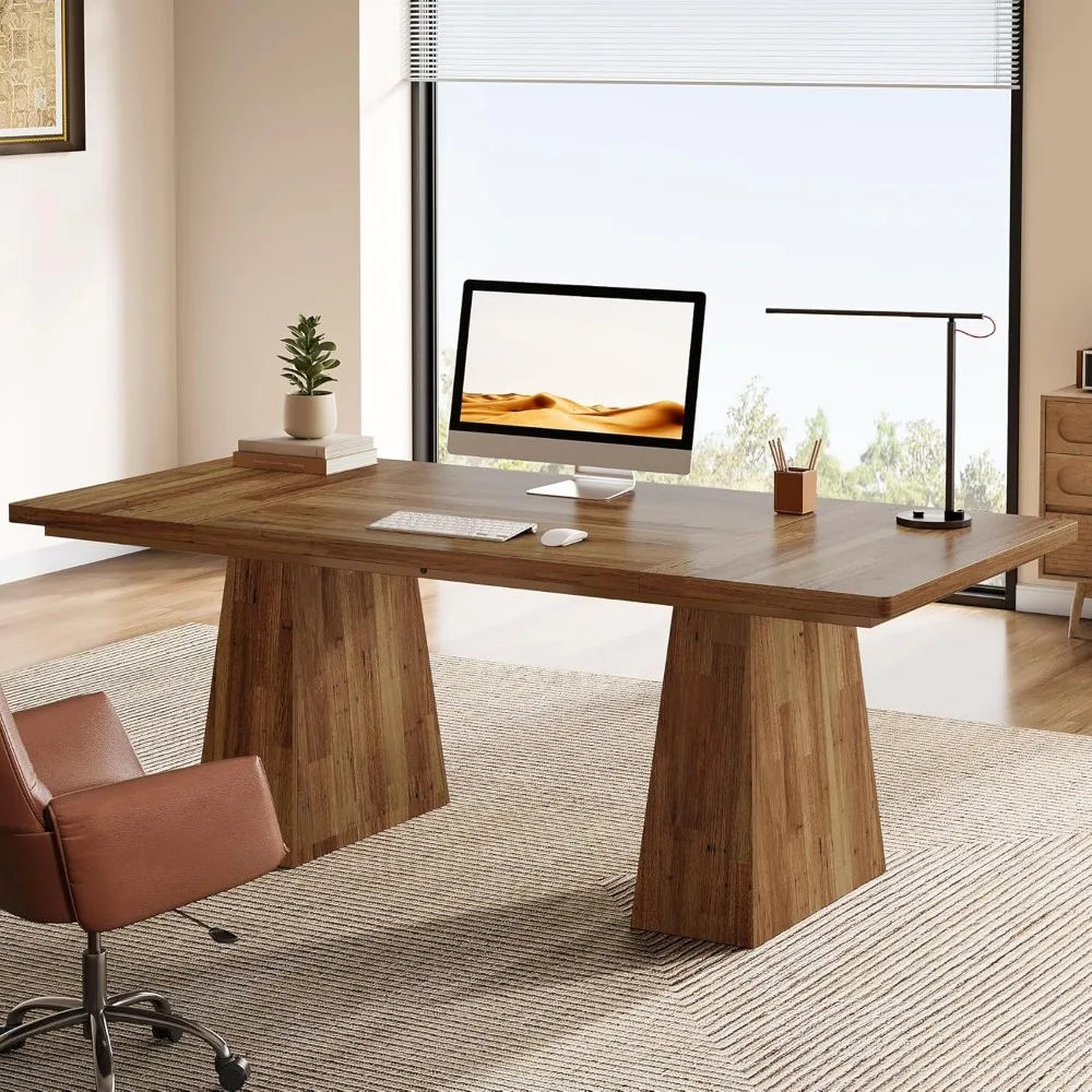 63-Inch Executive Desk, Modern Office Computer Desk with Sturdy Double Pedestal, Large Study Writing Table Simple Wor