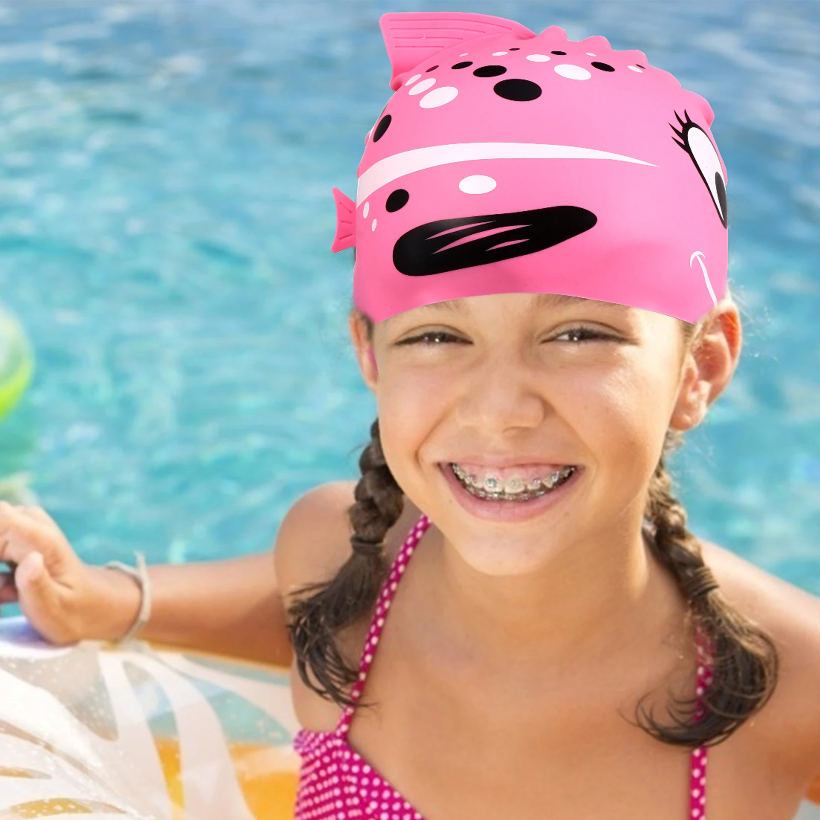 

Silicone Cap for Kids Lightweight Bathing Hat Toddler Swim Caps Pink Fish Hair Comfortable Durable Swim Silicone