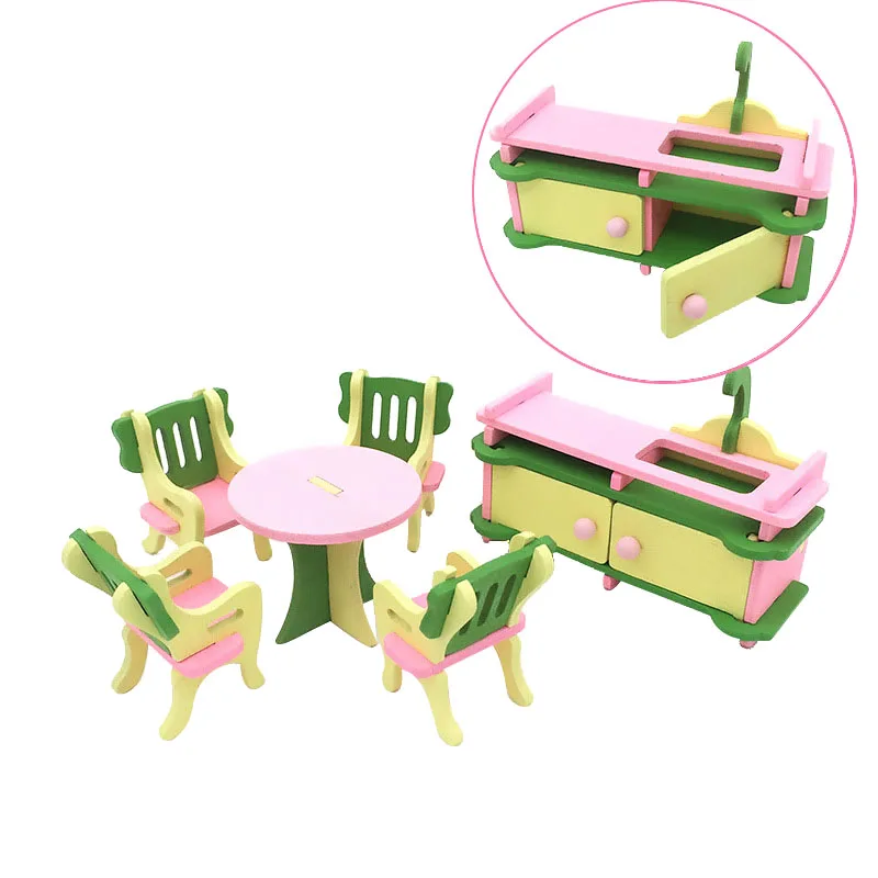 1:12 Dollhouse Miniature Furniture Wooden Creative Bathroom Bedroom Restaurant For Kids Action Figure Doll House Decoration Doll