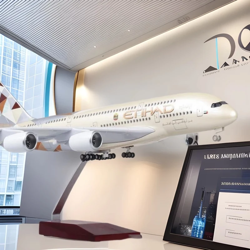 Model Airplanes Resin Aviation Aeroplane 1/160 Scale 50.5CM Aircraft 380 A380 ETHAD Airlines Table Decoration Plane Kits Home