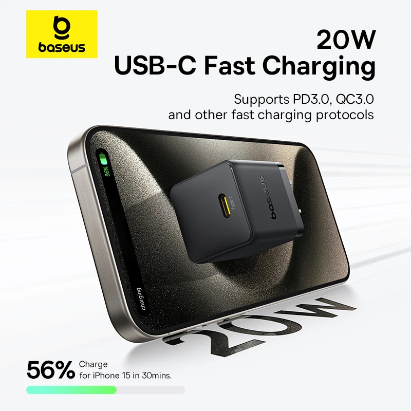 Baseus Palm Fast Charger 1C 20W US Compact Size Wall-Mounted Charging Solution for Efficient Device Charging