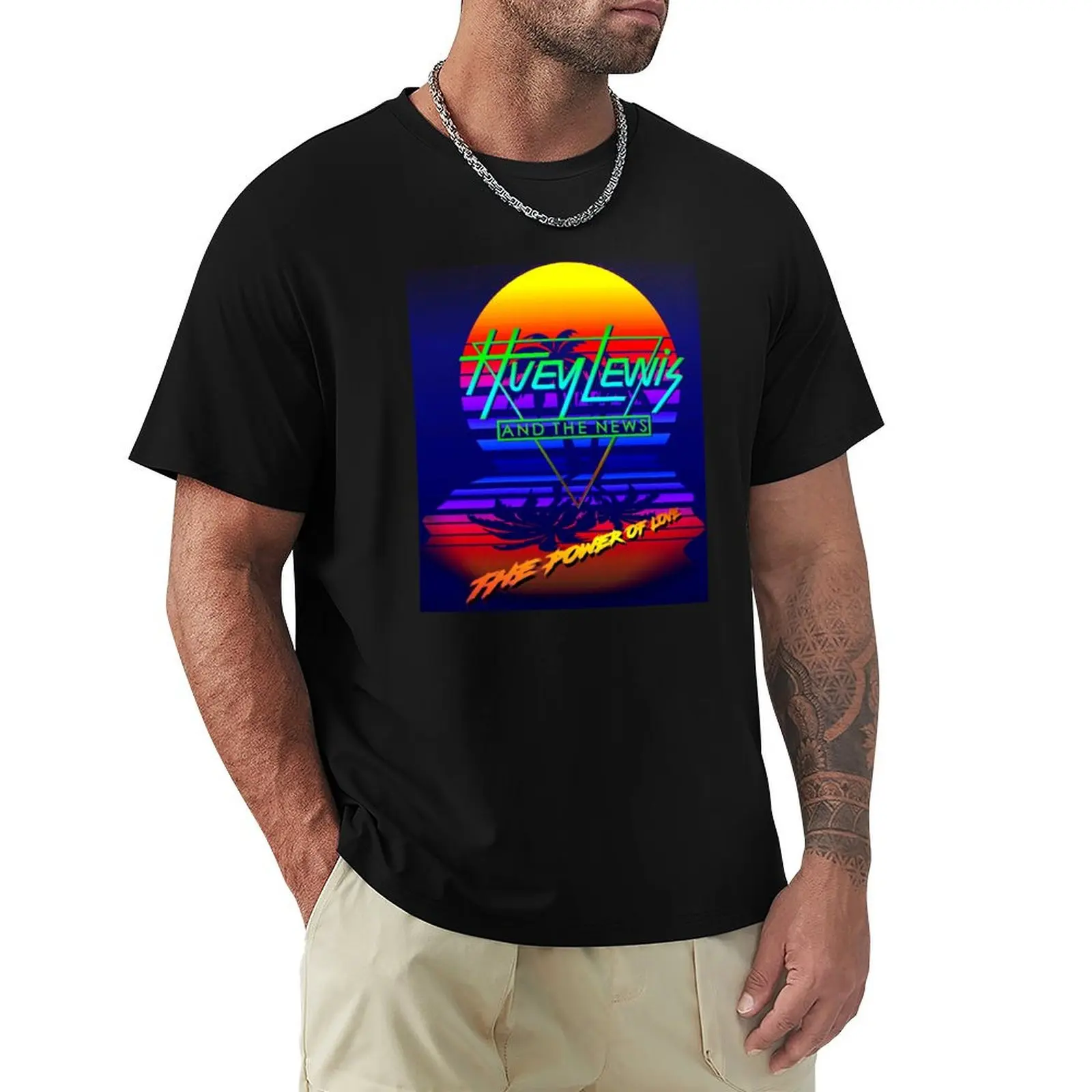 Huey Lewis The Power Of Love Retro 80s Synthwave Homage T-Shirt Big and Tall Loose Fit T-Shirt