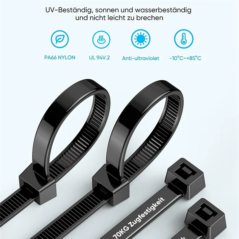 100 Pack Cable Zip Ties Heavy Duty 12 Inch, 7.6mm Strong Plastic Wire Ties with 70Kg Tensile Strength, UV Resistant HGC