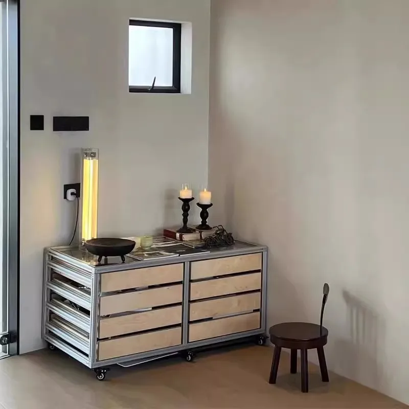 Medieval Modular Aluminum Profile Edge Cabinet Modern Simple Glass Display  Drawer Locker Movable Edge Cabinet