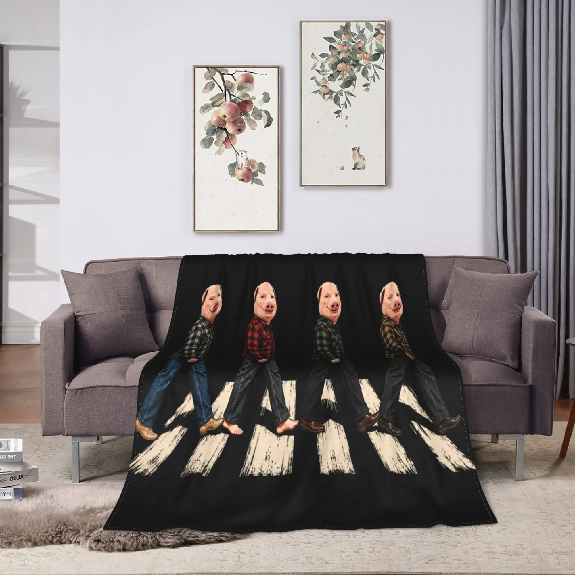 John Pork Crosswalk Crossing Funny Memes Dank Viral Brainrot Flannel Blankets Adults Soft Throw Blanket Autumn Bedroom Bedspread
