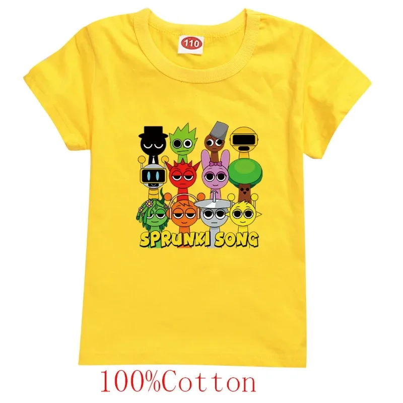

Sprunki Game Incredible Box Print Children's Pure Cotton T-shirt Summer Short Sleeved Cartoon Pattern Children's Top Boy