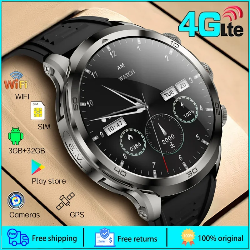 2024 New Premium Men's 4G LTE Smart Watch - 4G Network & WiFi for Quick Net. Android OS. GPS/HD Cam. 4G Sim Card.