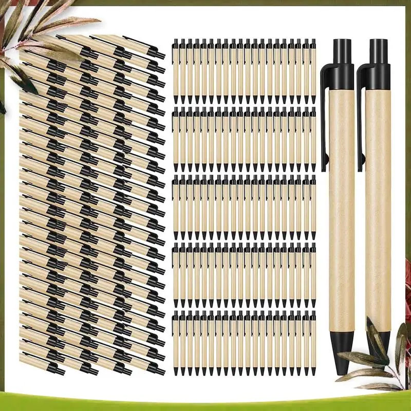 

ABDW-200 Piece Black Ballpoint Pens Medium Point Retractable Pens Recycled Kraft Paper Pens Bulk Office School