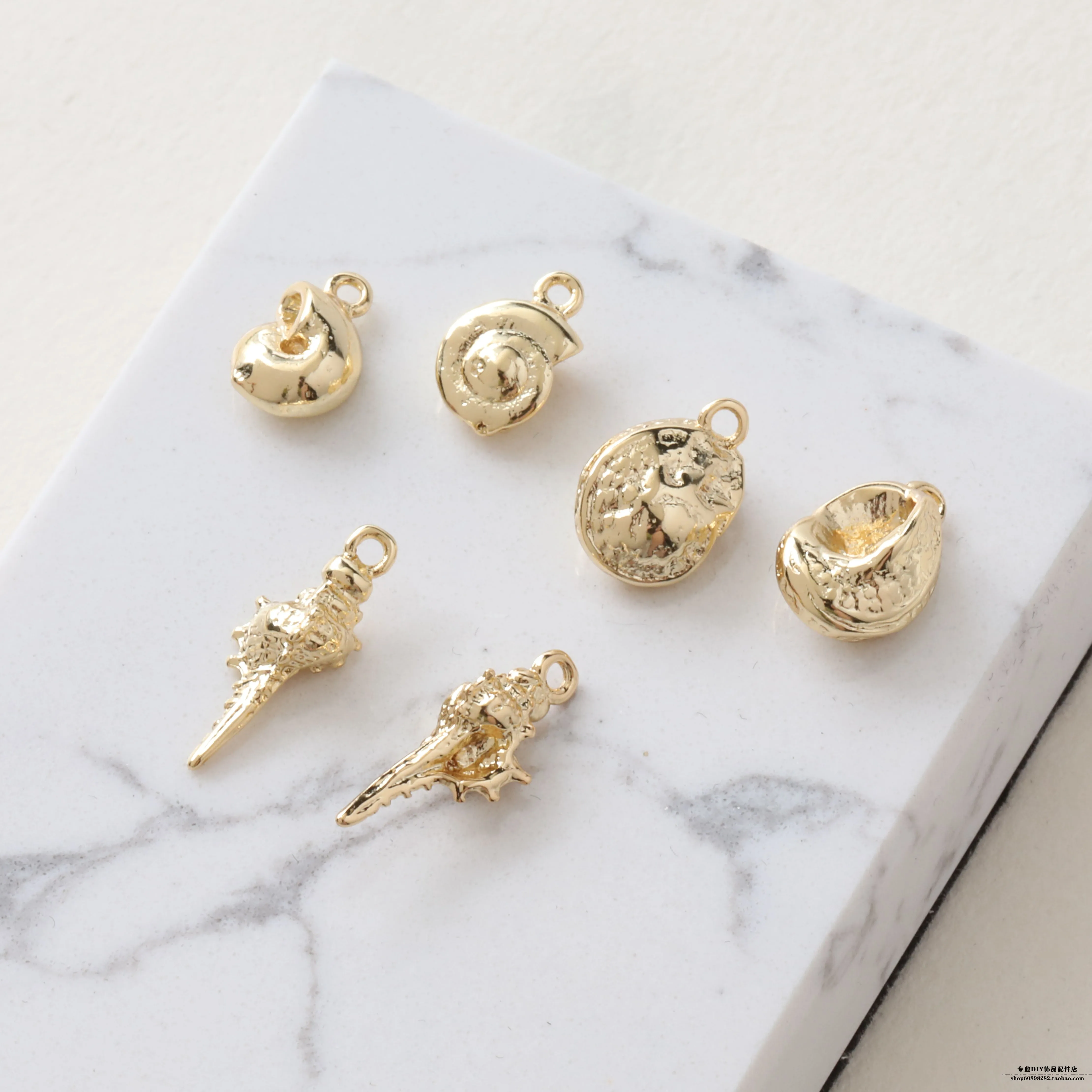 6PCS 14K Gold Plated Jewelry Making Supplies Mini Delicate Ocean Shell Conch Necklace Earring Pendant DIY Material Accessories