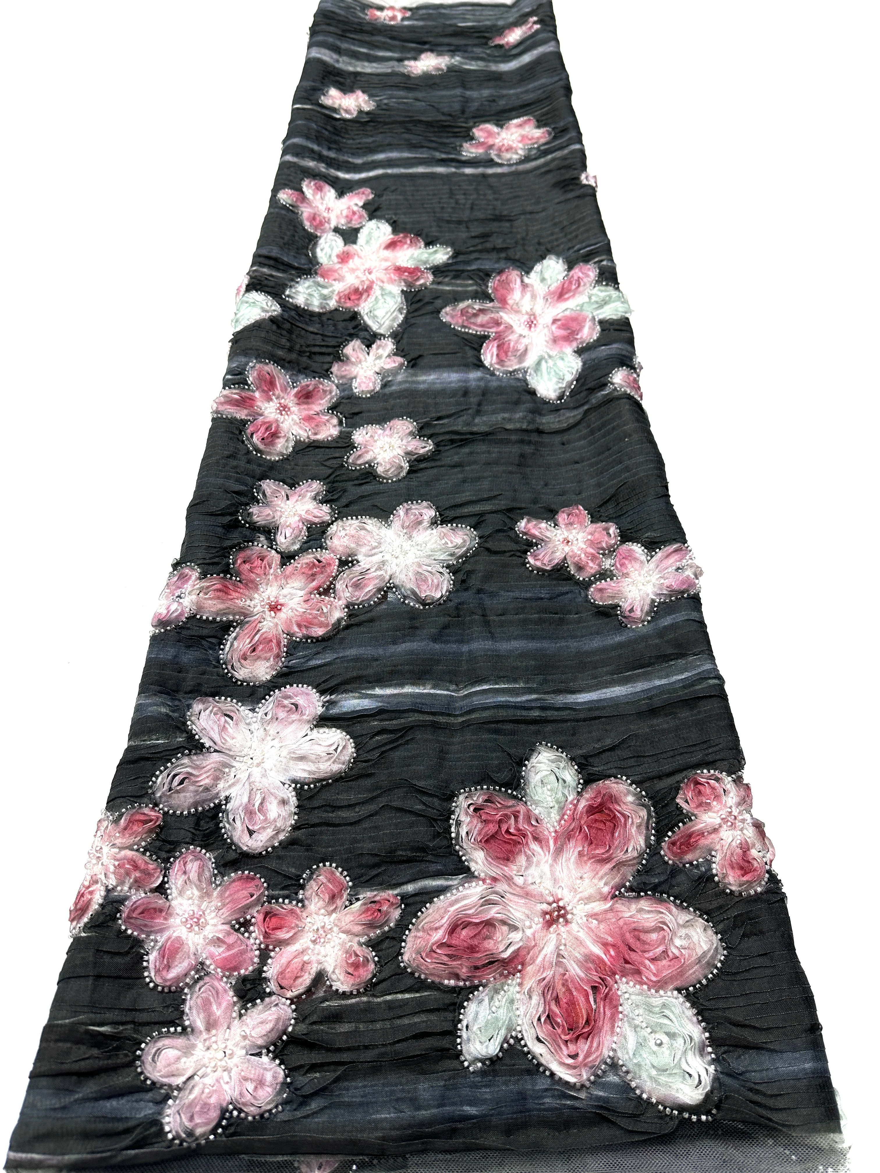 2026 الأخضر جودة عالية الأفريقي ثلاثية الأبعاد نسيج الدانتيل الترتر شبكة فاخرة الثقيلة حبة المطرزة تول النسيج لخياطة الفساتين