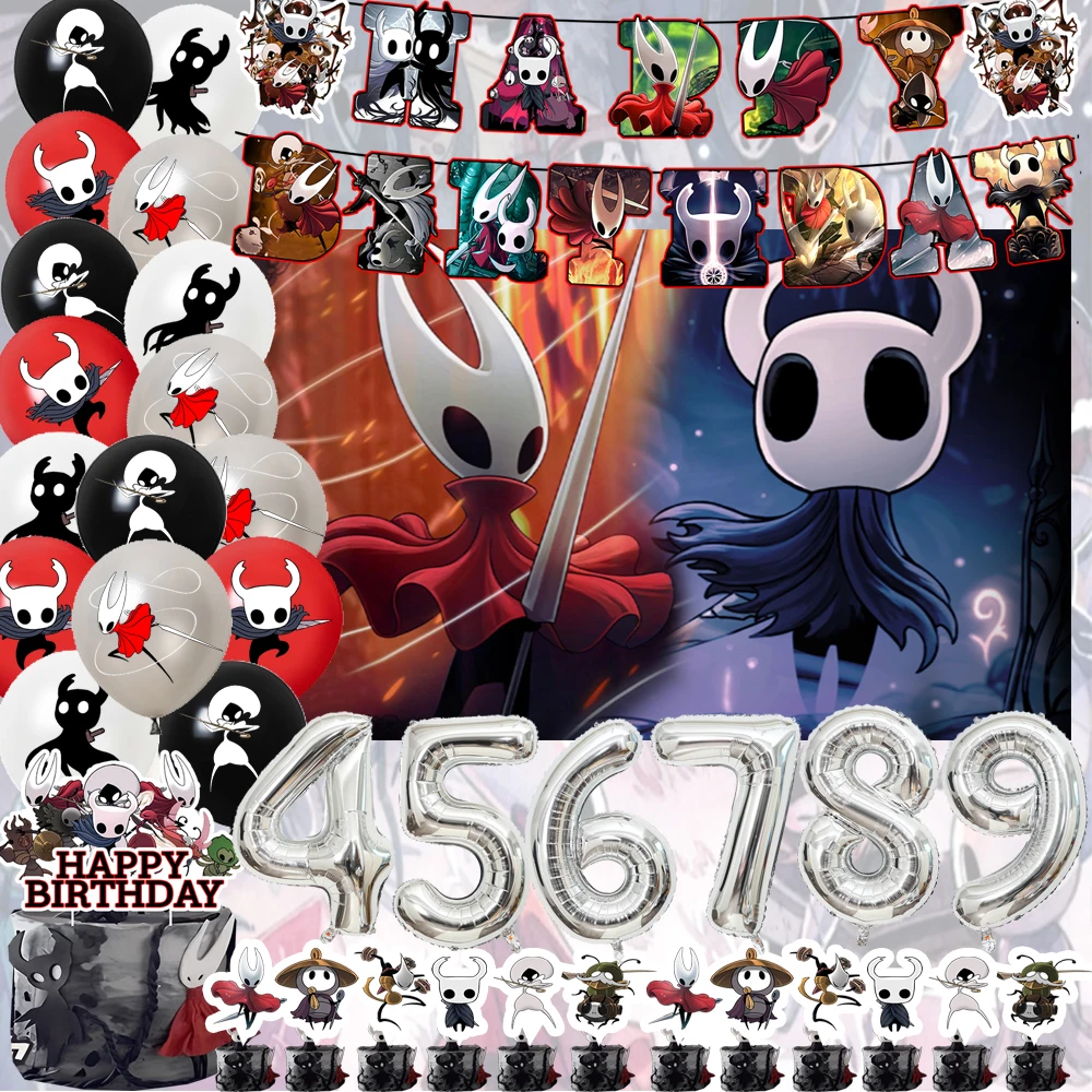Spiel H&Hollow Knight ‌ Ed Geburtstag Party Dekoration Lieferungen Cartoon Spiel Hintergrund Anzahl Luftballons Kuchen Topper Banner Kind Geschenke
