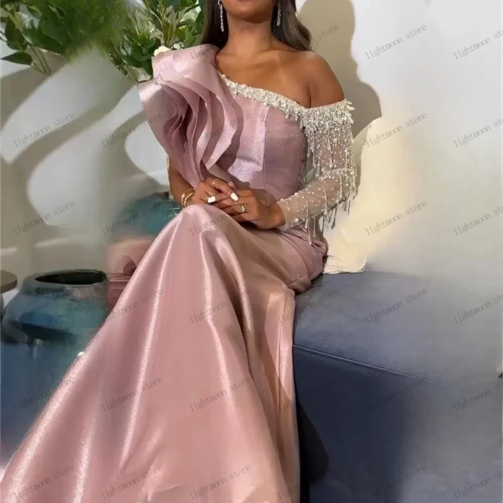 

Pretty Evening Dresses Vintage Satin Prom Dress Beading Appliques Off The Shoulder Robes Glamorous Vestidos De Gala Customized