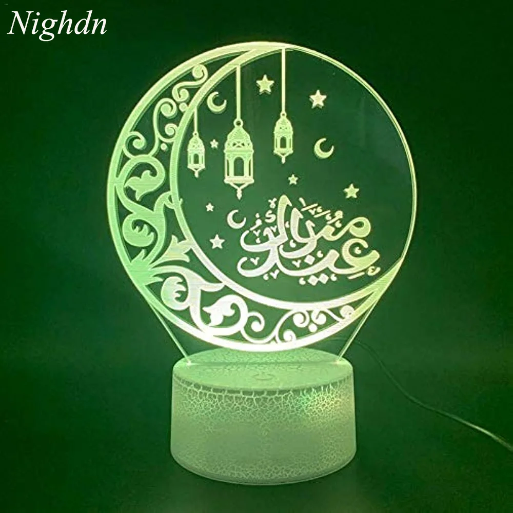 3D Islamic Lamp LED Night Light 16 Colors Changing USB Powered Remote Control Touch Optical Illusion Table Lamp Gifts for Kids