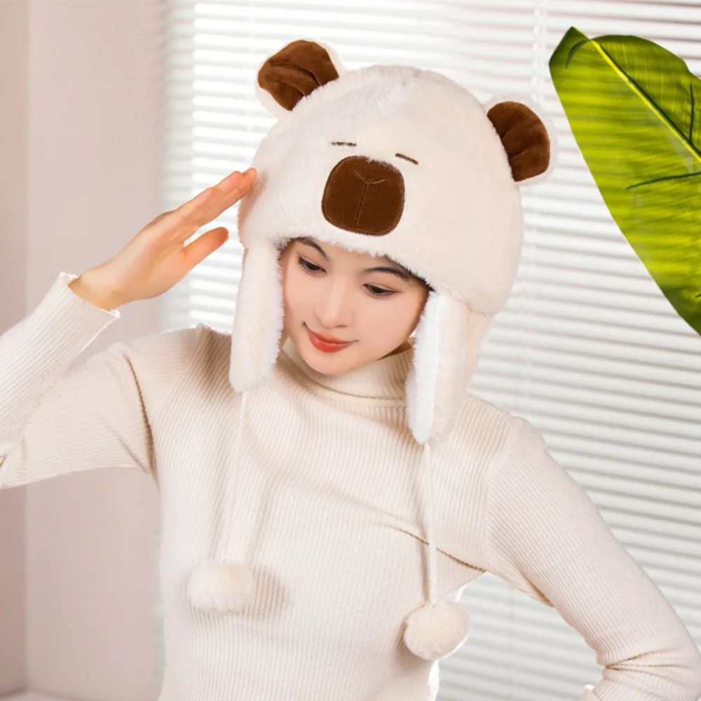 دافئ دافئ لطيف كابيبارا قبعة البلوز قبعة الكرتون كابيبارا قبعة سميكة سدادات حماية الأذن آذان الحيوانات قبعات صغيرة الشارع الشهير #3