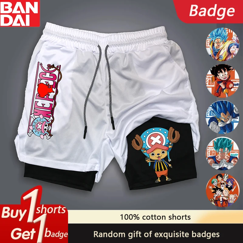 

2025 ONE PIECE Anime Summer Double Shorts American Men's Beach Fitness Sports Fashion Breathable Shorts Pants