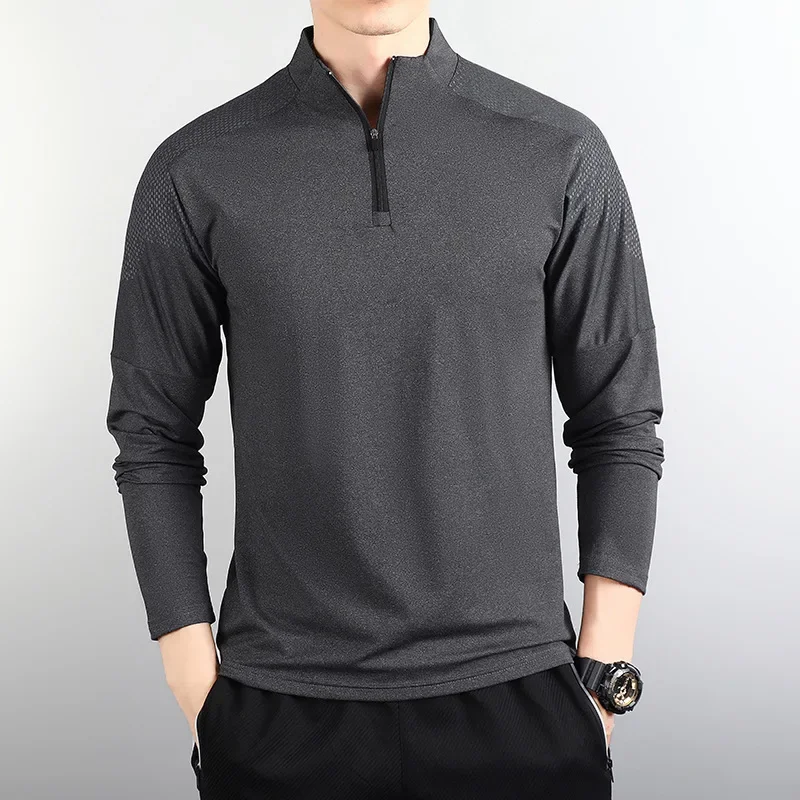 Quick-drying Training Suit T-shirt Long Sleeves For Men Sports Running Fitness Clothes Half Zipper Up Athletic Tracksuit