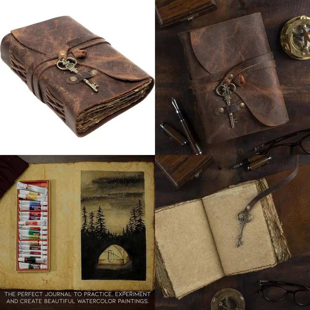 

Antique-Style Handcrafted Leather Journal with Deckle Edge Paper, Ideal for Sketching and Shadow Book, Gift-Worthy (Red-Brown, 1