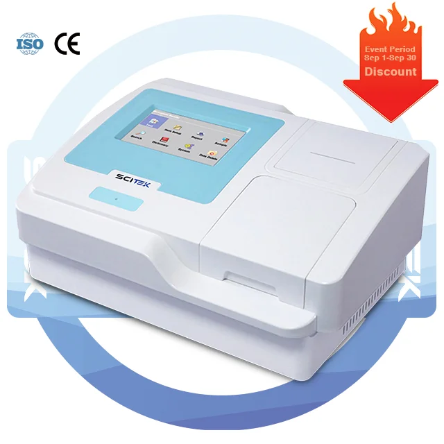 SCITEK 200~1000 nm Elisa Microplate Reader 96/384 Wells with Double Beam Optical System Touch Screen Input for Lab