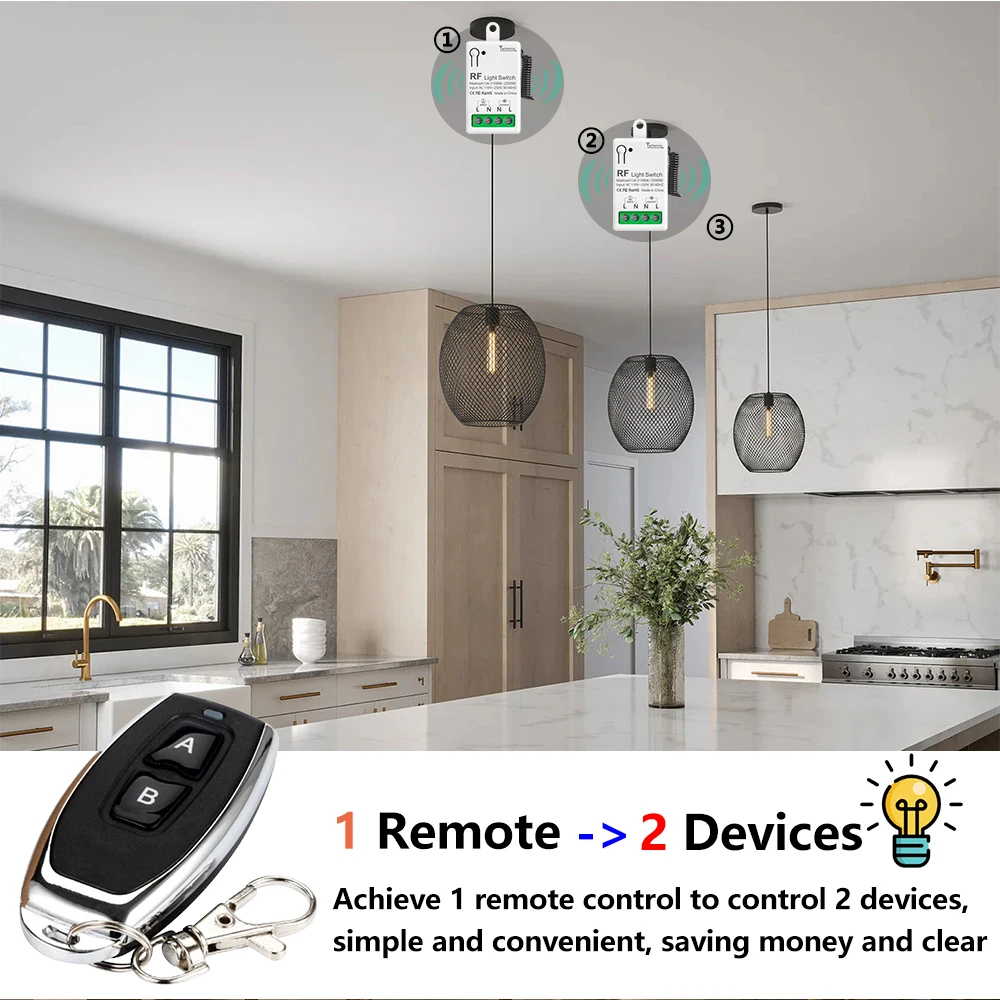 433MHz Universal Remote Control Light Switch AC 110V 220V Mini Relay Receiver Transmit 50m for Lamp/Fan/Home Appliance