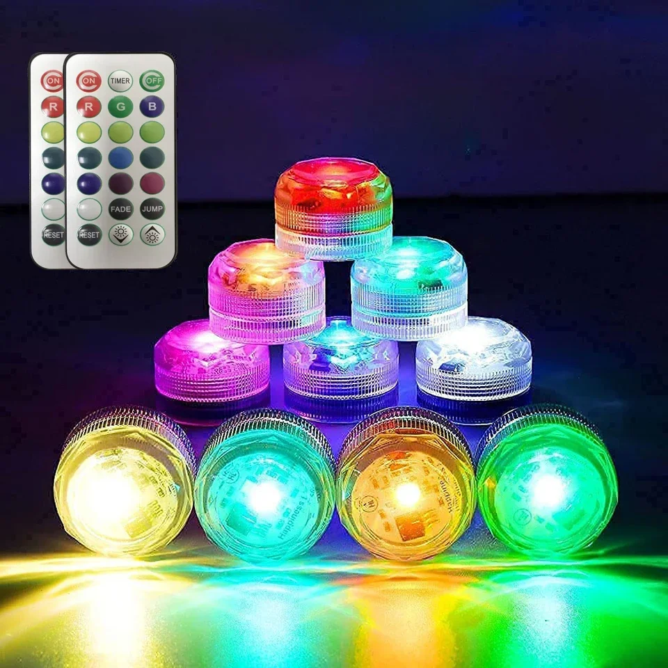 RGB Submersible Lights Remote Control Underwater Led Light Battery Operated Night Lamp For Halloween Vase Wedding Party Decor