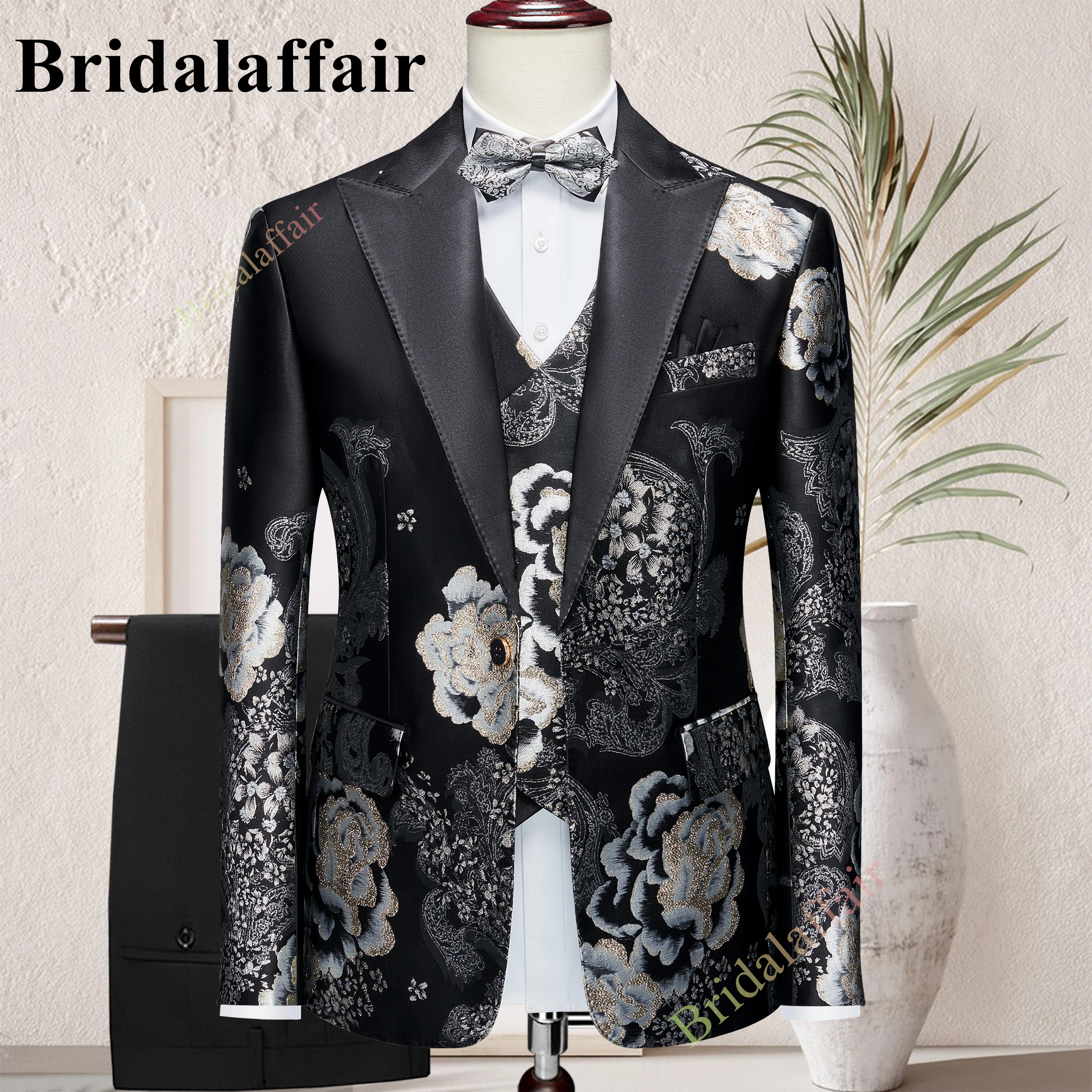 

Bridalaffair Jacket+Pants+Vest 3 Pieces Set 2023 Fashion New Men Casual Boutique Business Dress Wedding Groom Suit Coat Trousers