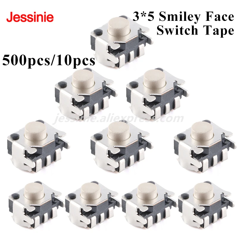500pcs/10pcs Tape 3*5 Side Sticker Button Touch Switch SMT SMD 3 Pin Smiley Switch Micro Button Switch 12V 0.5A