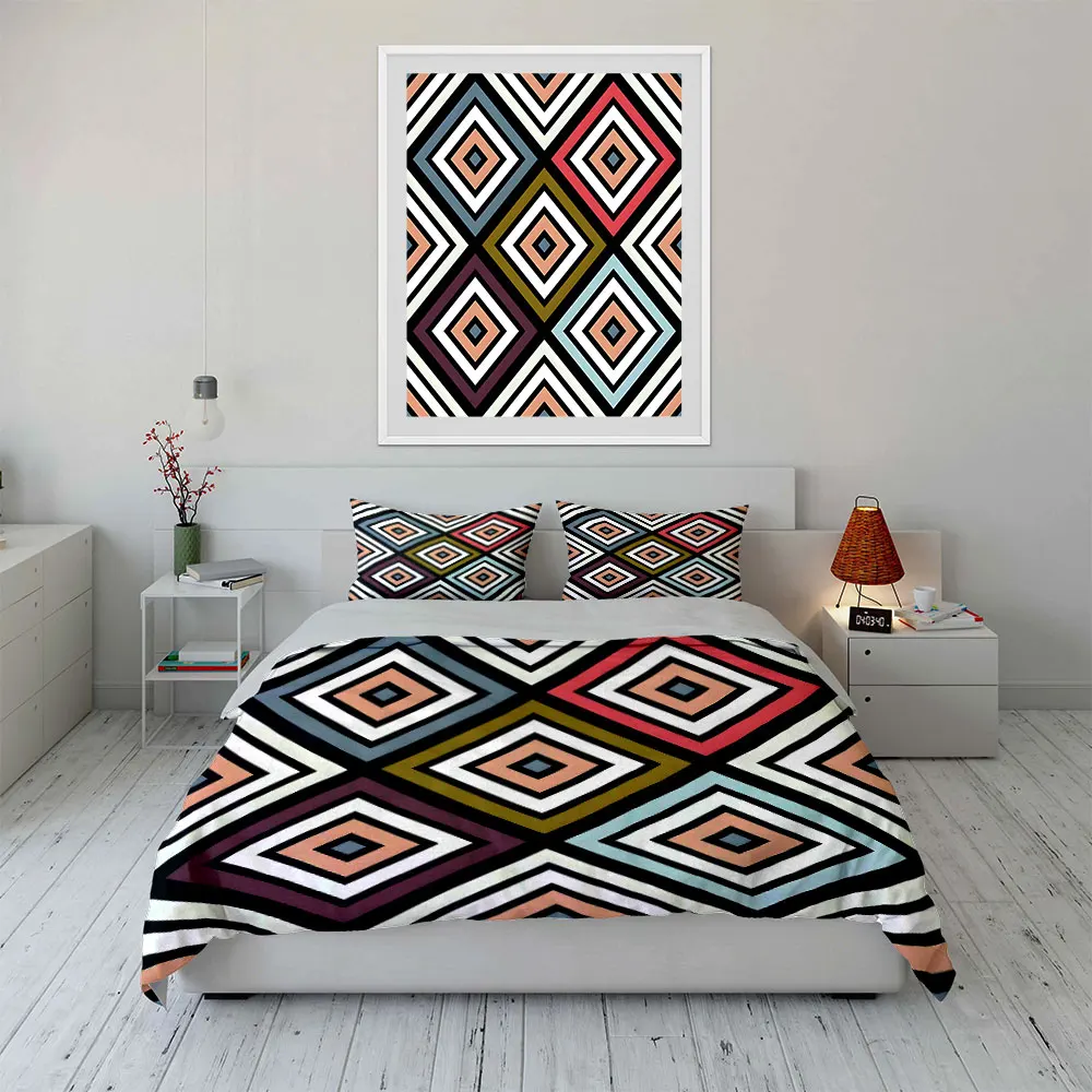 Colorful diamond geometric Pattern Duvet Cover Set Digital Print Colorful Polyester Bedding with Zipper Closur for kids gifts