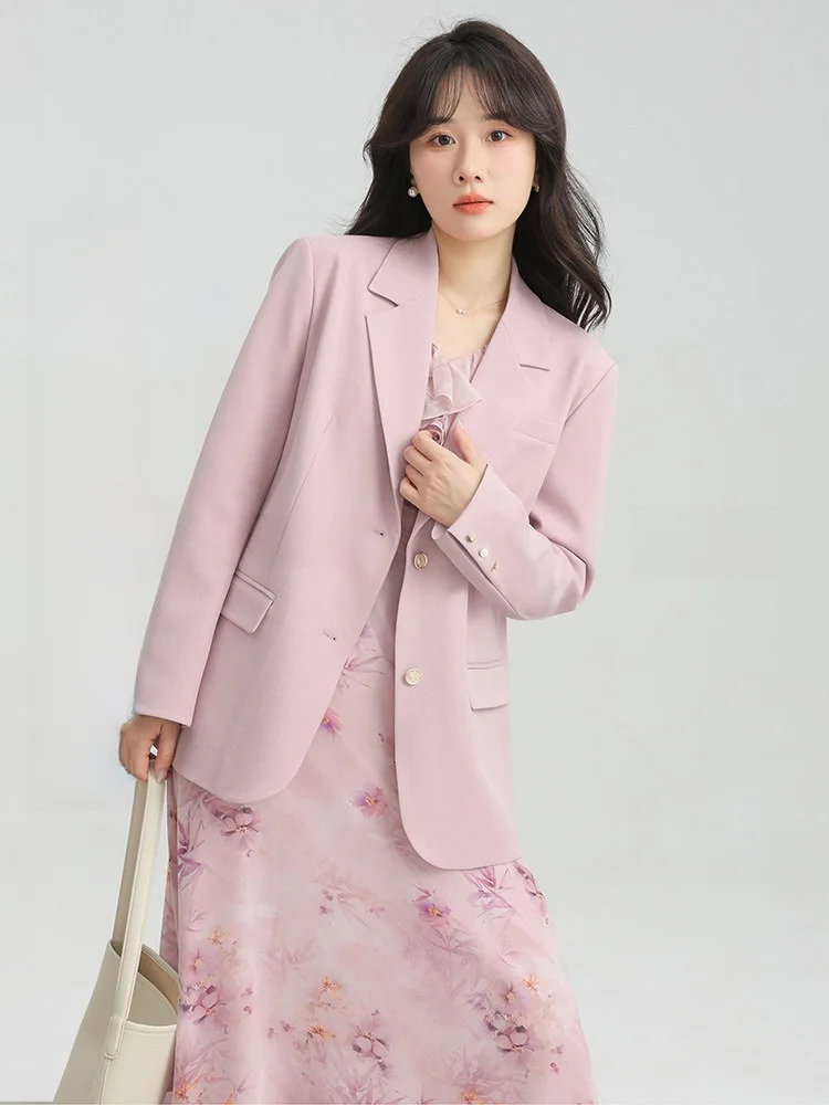 

Casual Sle oulder Pad Suit Jaet for Women Flip Collar Oversize Commute Pink Purple ort Size Pad oulder West Coat