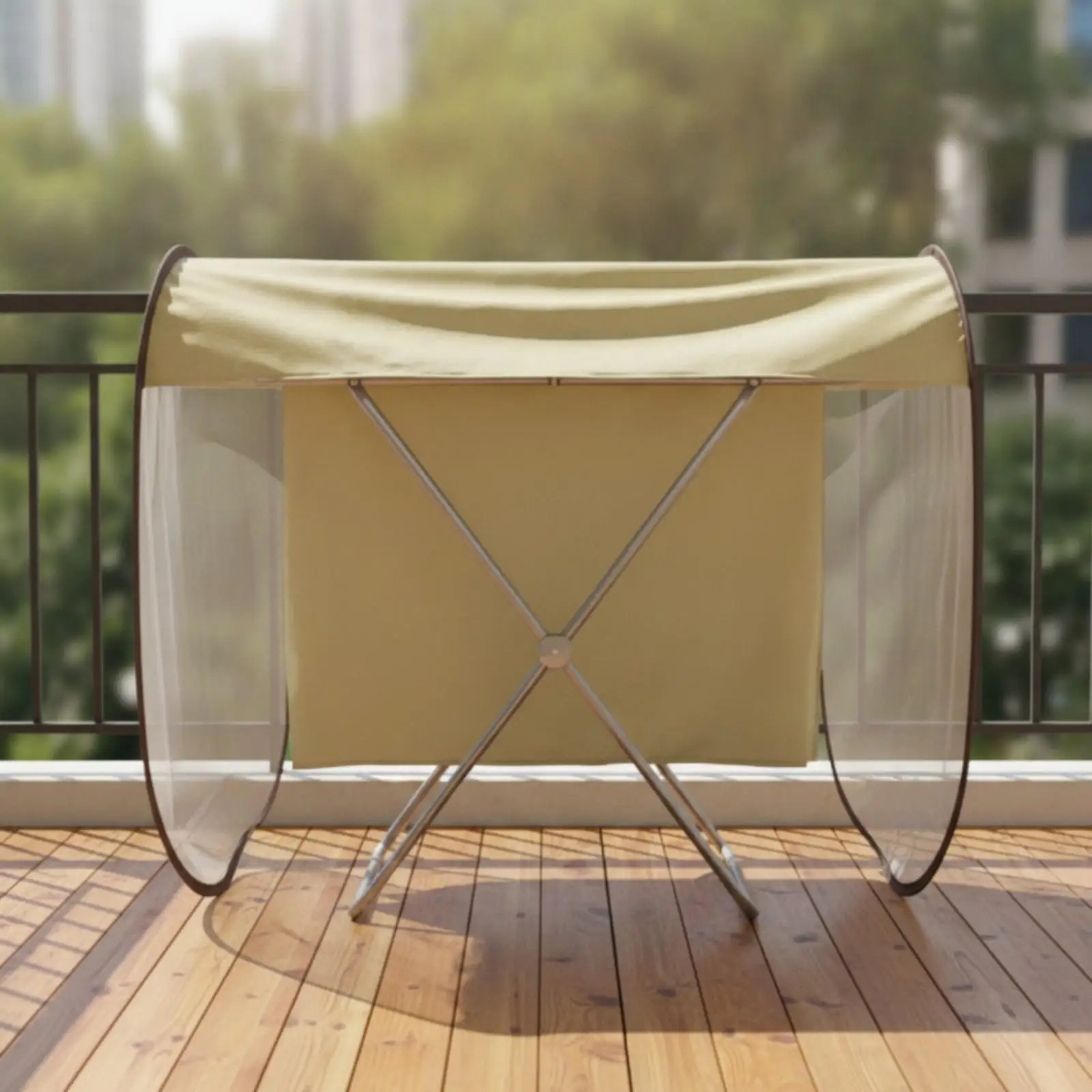 Polyester Laundry Line Cover with Mesh Ventilation Panels Weather Shield for Clothes Racks Beige Tunnel Shape with Eyelet