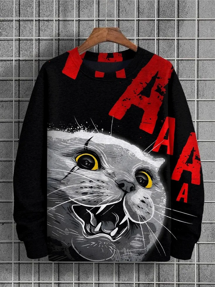 

Men's Animal Cat Sweatshirt Long Sleeve Sweatshirt Crew Neck Fashion Cool Daily 3D Printed Japanese Art Prints Casual Sweatshirt