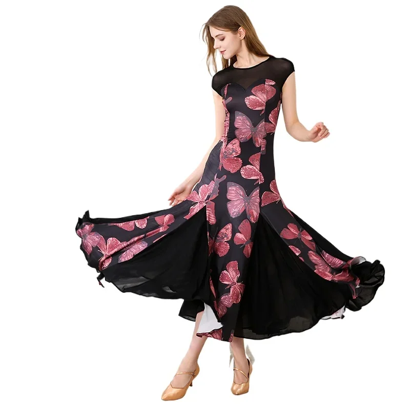 2025-new-woman-modern-dance-dress-national-standard-dance-clothes-ballroom-dance-big-dress-printing-flowers-waltz-dress-my899
