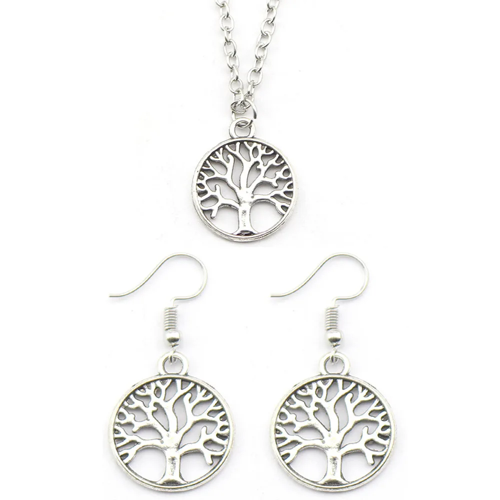 Retro Life Tree Pendant Necklace For Women Europe And America Ladies Personality Peace Tree Necklace And Earrings Birthday Gift