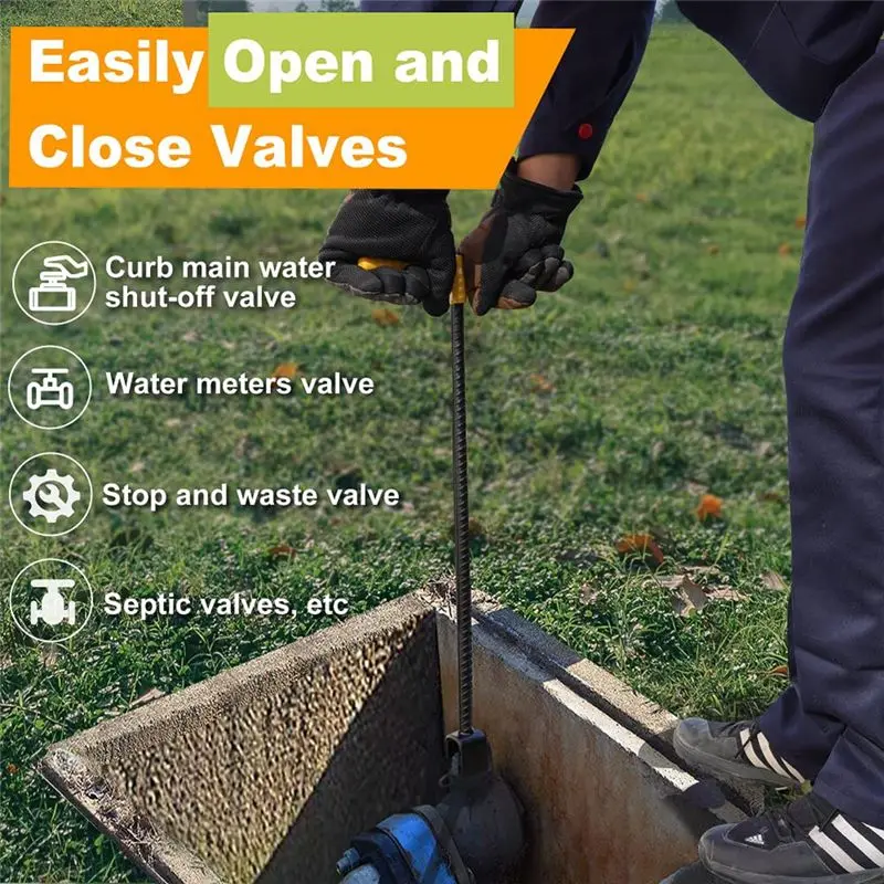 Llave para medidor de agua A21Q -17 pulgadas con llave de utilidad multifuncional de 4 vías, herramienta de cierre de agua de acero reforzado de grado de contratista