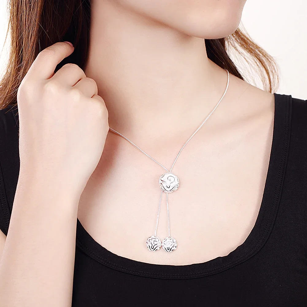 Hot Fashion Pretty Rose flower 925 Sterling Silver necklace bracelet earring Jewelry set for women Party wedding Holiday gifts