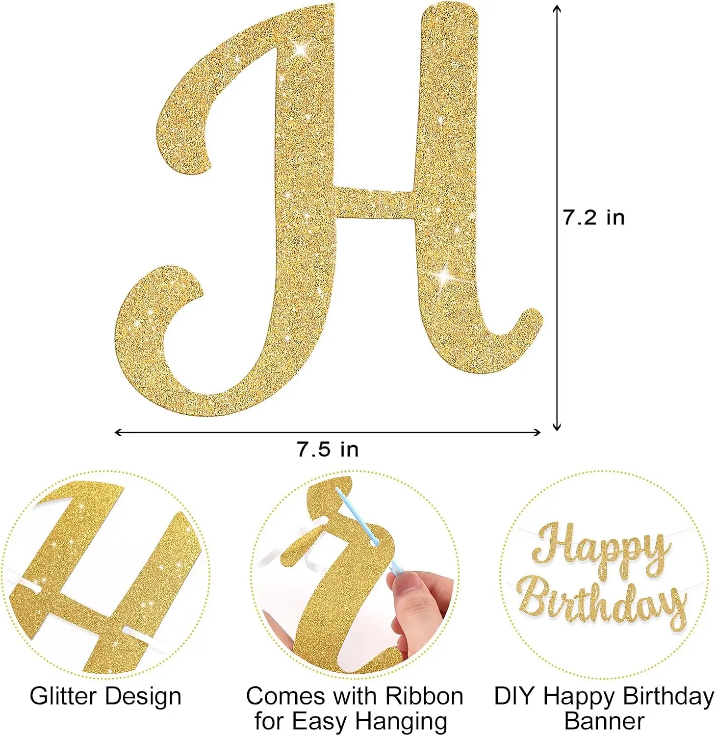 Glitzerndes Banner-Schild „Happy Birthday“, Geburtstagsgirlande, Wandtür, Banner, Flagge für Damen, Herren, Jungen, Mädchen, Party-Hintergrunddekorationen – Detail 2