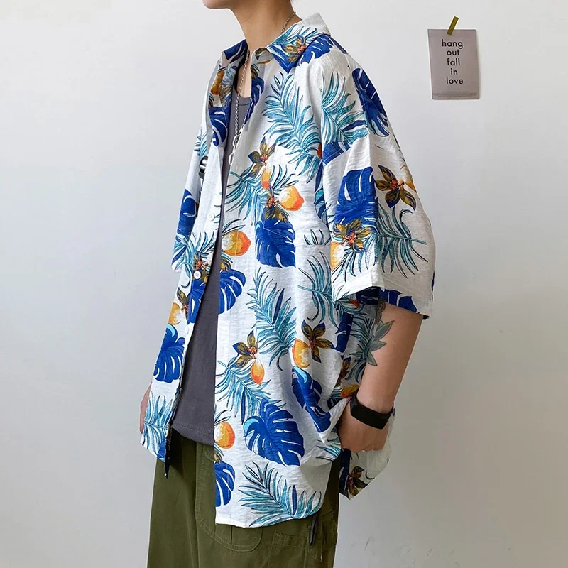 New 2024 Beach Fashion Coconut Tree Printed Shirt Men Summer Casual Plus Size Floral Short Sleeve Breathable Hawaiian Shirts