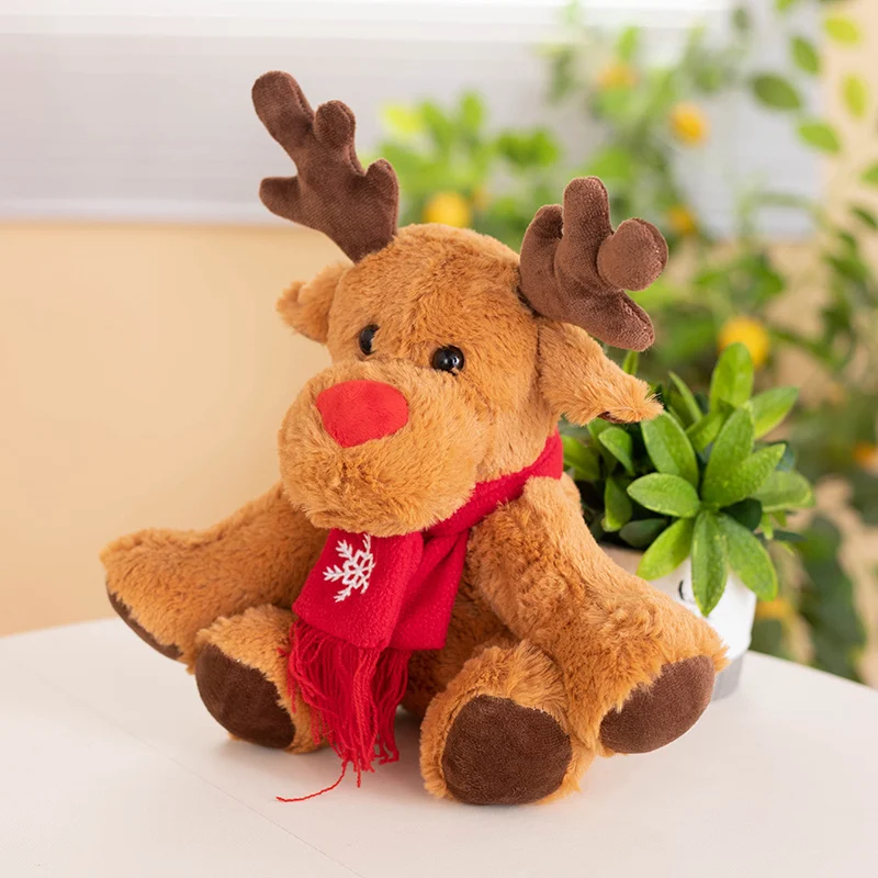 30cm Merry Christmas Soft Stuffed Animals Elk Wearing Xmas Tree Scarf Dolls Plush New Year Deer Toys Room Decor Elegant Gift