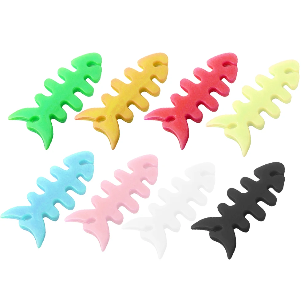 

200Pcs Earphone Fixer Holder Premium Silicone Winder Fish Bone Style for Home Office Cable Management Tidy Setup