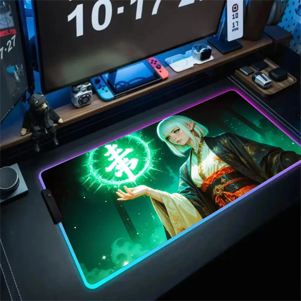 

RGB Mouse pad Japanese-style witch theme LED glow gaming mat rubber anti-slip Desk Mat pc accessories Gaming keypad mousepad