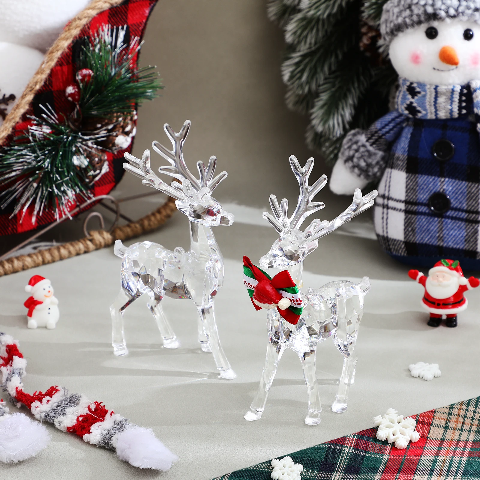 

2Pcs Clear Acrylic Elk Christmas Decor Desktop Ornament Xmas Party Supplies Holiday Table Decoration Lightweight