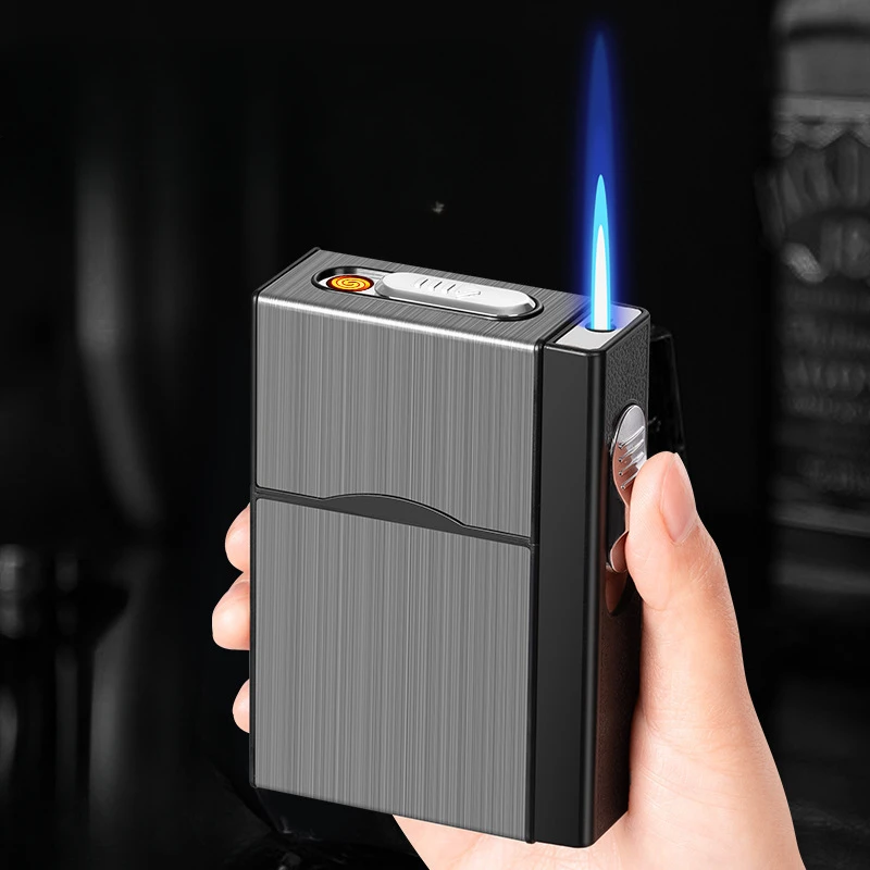 2024 New USB 2-in-1 Multifunctional Gas and Electric Cigarette Case Lighter 20 Pieces Metal Inflatable Cigarette Case Wholesale