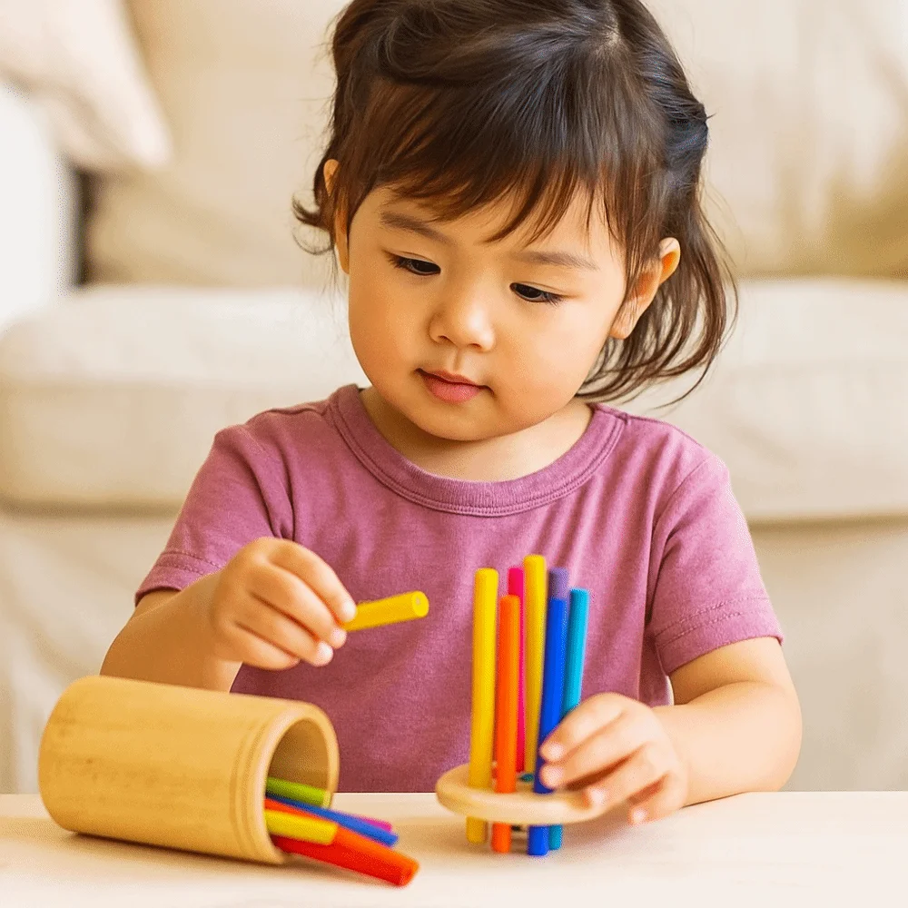 Zabawki Montessori do sortowania kolorów, drewniane zabawki edukacyjne do wczesnej nauki dopasowywania kształtów, rozwijające umiejętności manualne i trening poznawczy.
